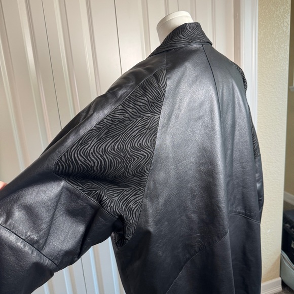 Fitz Wright 80s Vintage Oversized Leather Jacket With Retro Zebra Lapels Large - Picture 6 of 9